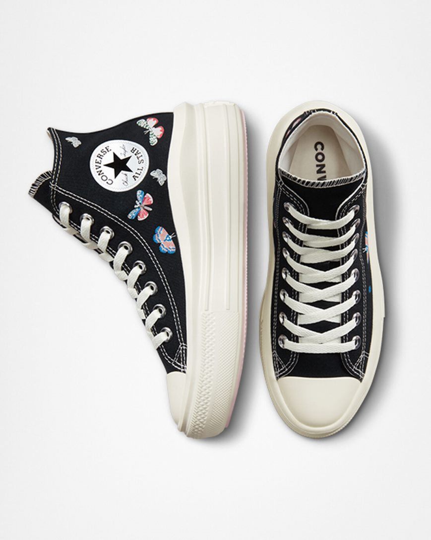 Women's Converse Chuck Taylor All Star Move Butterfly Wings High Top Platform Shoes Black / Pink | AU 65E41F